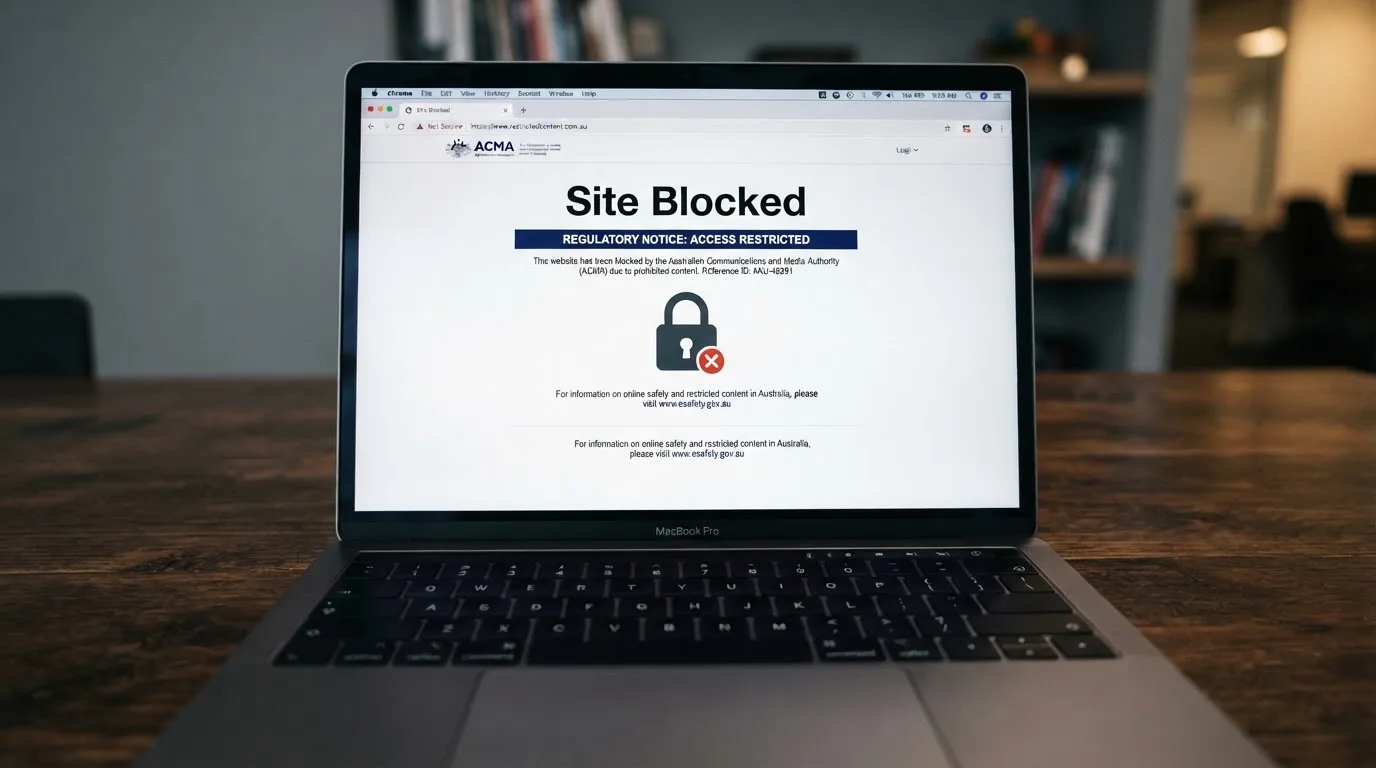 A close-up of a browser tab displaying an access-restricted page on a laptop screen.