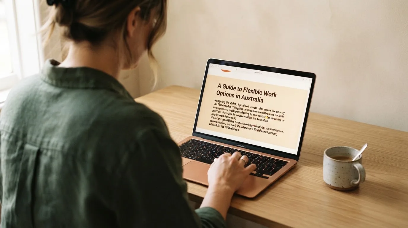 A person at a laptop reading a plain-language explainer article at a home desk.
