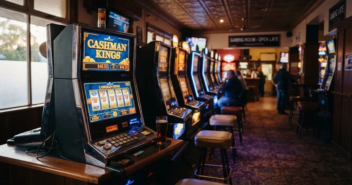 Rows of electronic gaming machines lit up inside a suburban pub near Adelaide's CBD.