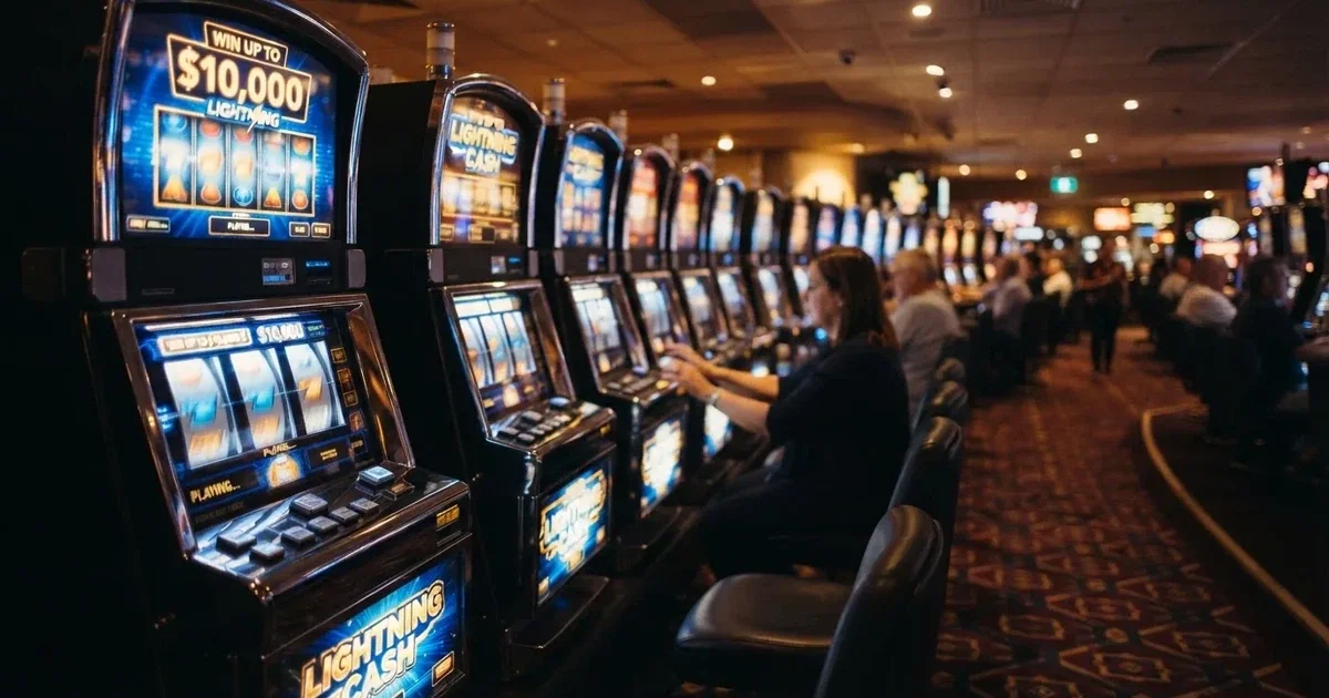 A row of gaming machines inside a licensed club in suburban Brisbane.