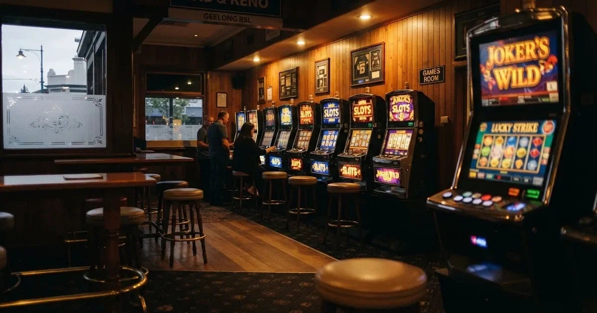 Electronic gaming machines inside a licensed pub in Geelong's town centre.