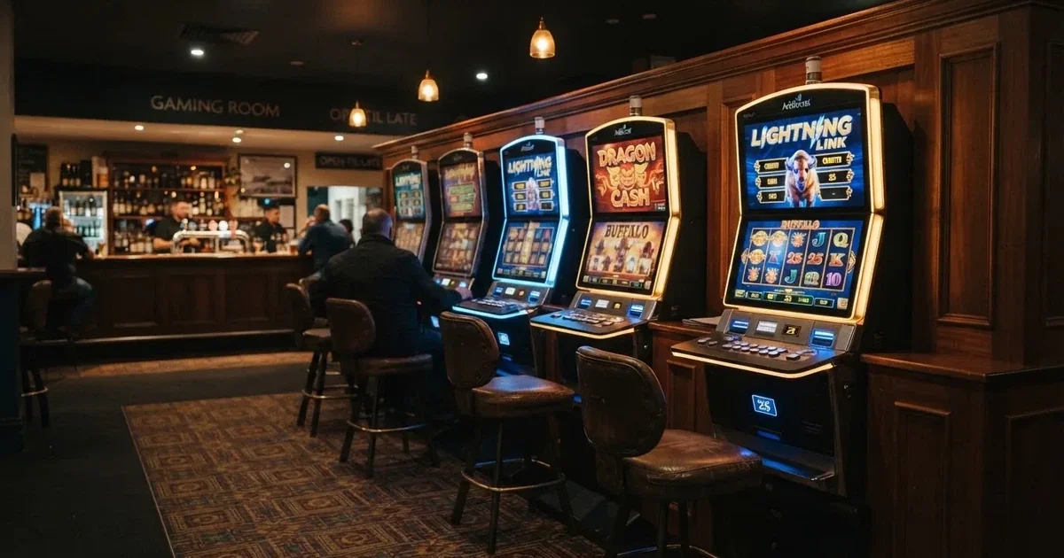 Electronic gaming machines inside a licensed pub in suburban Adelaide.