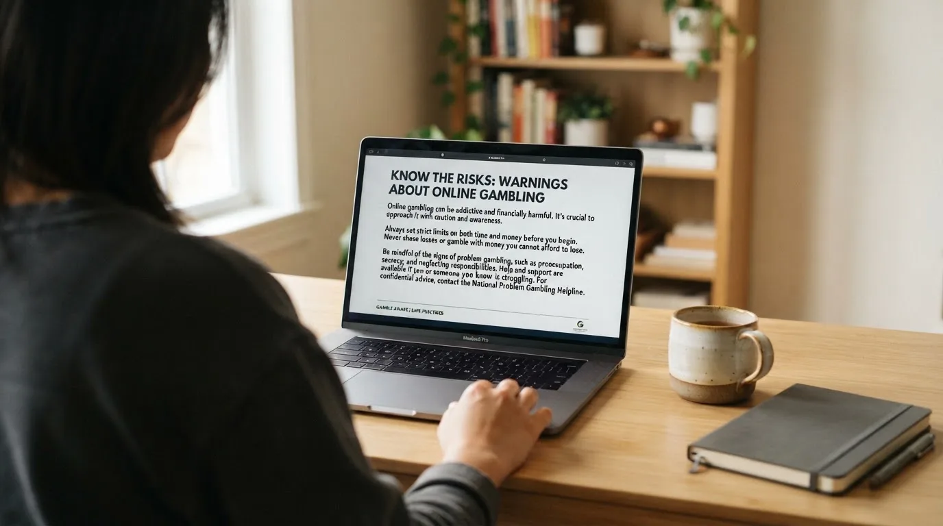 A person at a laptop reading a plain-language explainer article at a home desk.