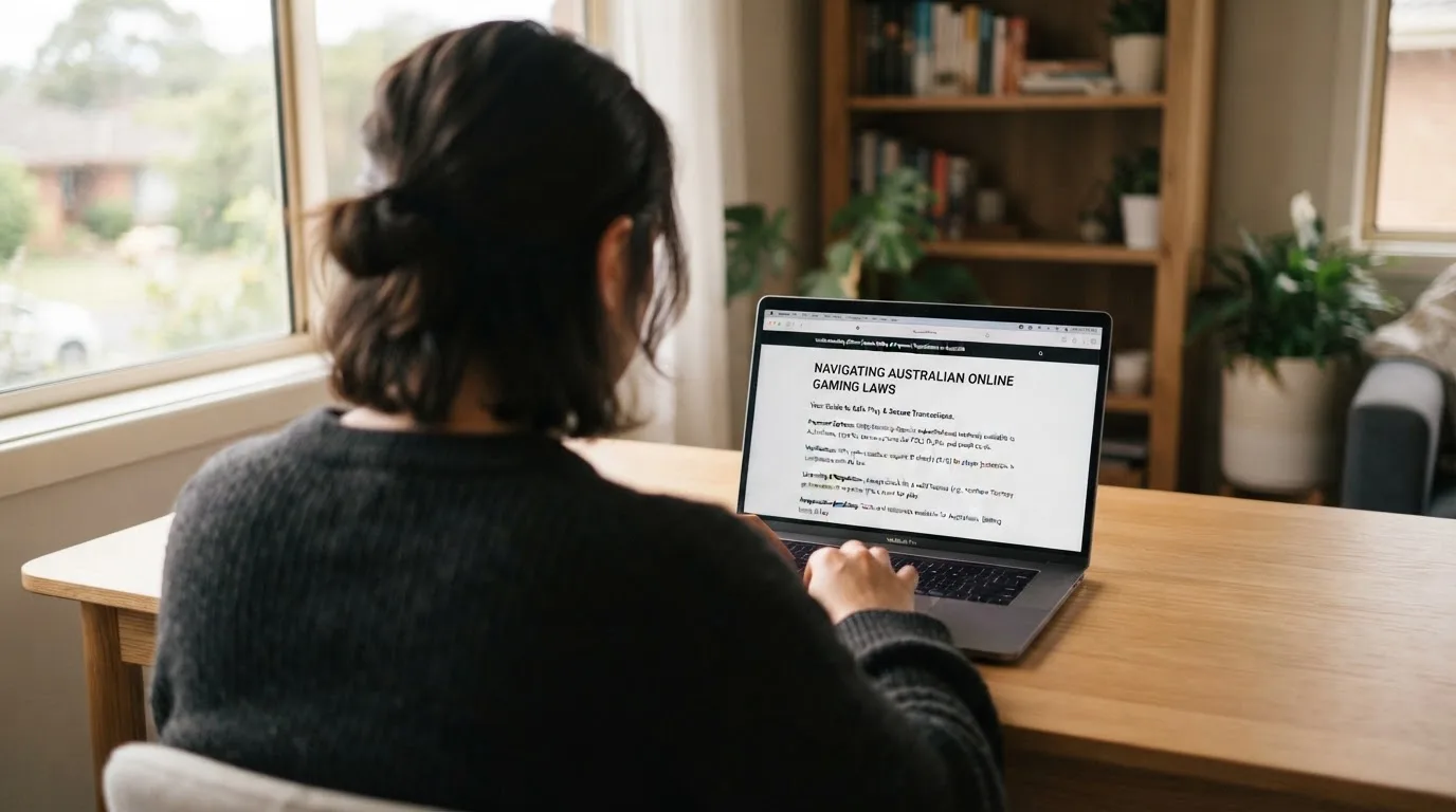 A person at a laptop reading a plain-language explainer article at a home desk.