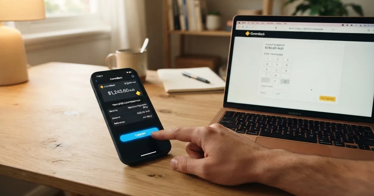 A smartphone screen showing a digital wallet balance next to a laptop cashier page.