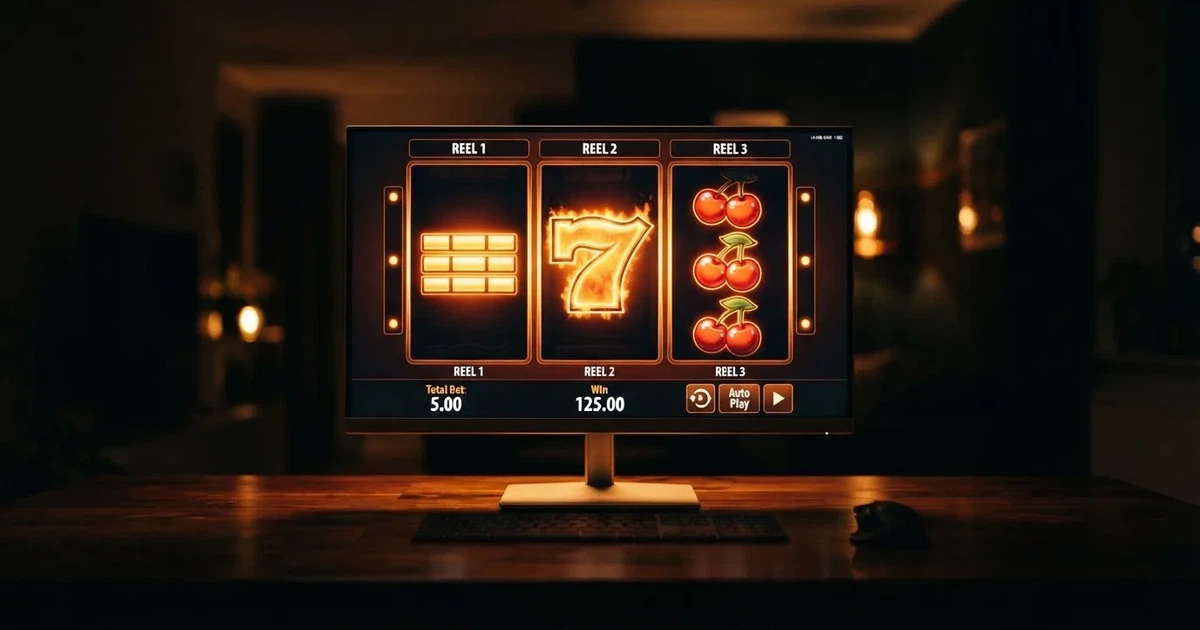 A close-up of a slot reel display shown on a monitor, no other windows open.