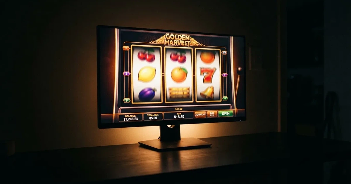 A close-up of a slot reel display shown on a monitor, no other windows open.