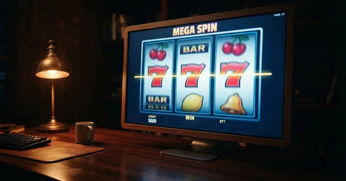 A close-up of a slot reel display shown on a monitor, no other windows open.