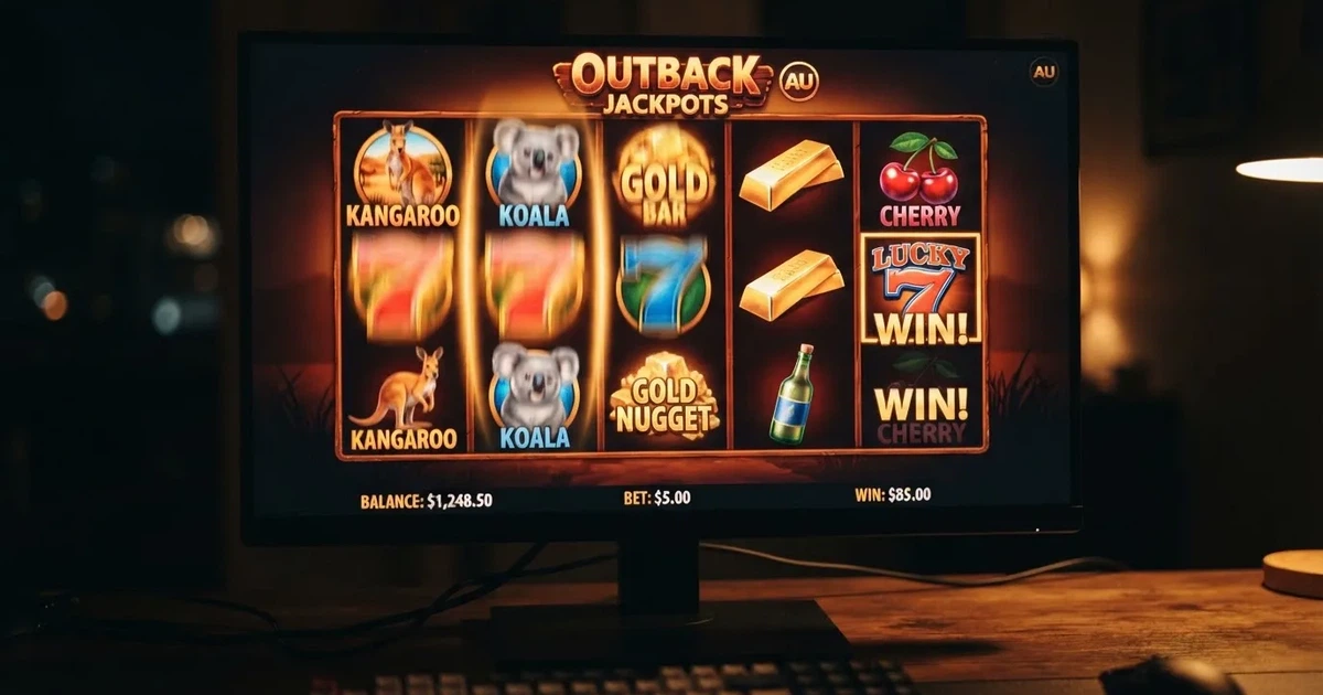 A close-up of a slot reel display shown on a monitor, no other windows open.